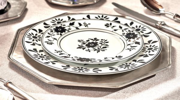 Octagonal pewter charger plate - Italian Pewter Dinnerware (215)