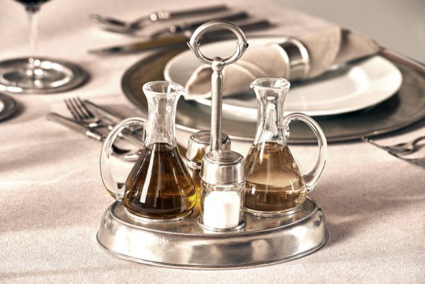 Pewter condiment set - Pewter oil vinegar salt pepper cruets - Italian pewter tableware (546)