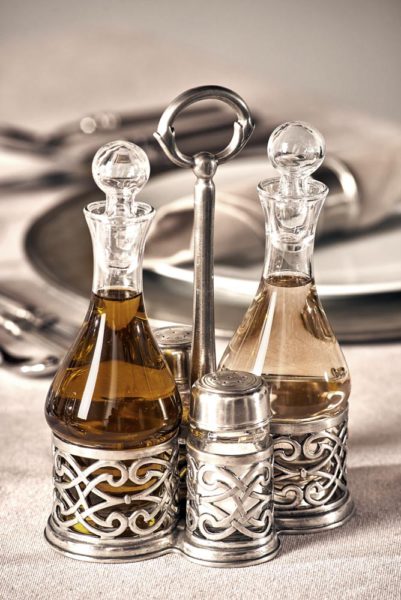 Pewter condiment set - Pewter oil vinegar salt pepper cruets - Italian pewter tableware (587)