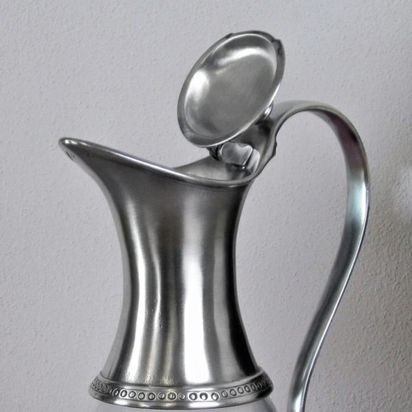 Lidded pewter and glass jug - Lidded pewter and glass pitcher - Italian pewter drinkware (596)