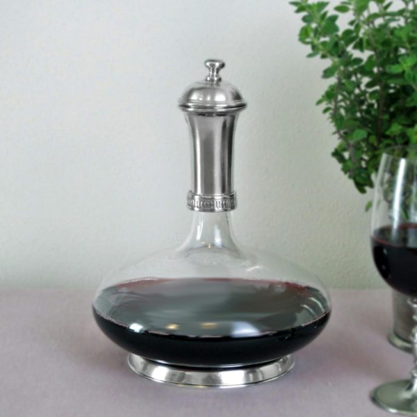 Pewter and glass decanter with top - Italian pewter drinkware (626)