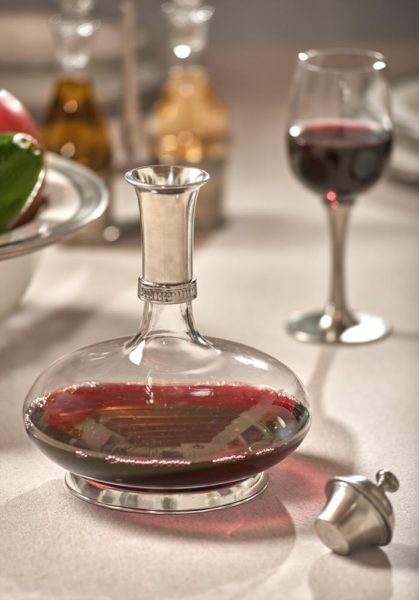 Pewter and glass decanter - Italian pewter drinkware (626-627)