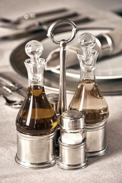 Pewter condiment set - Pewter oil vinegar salt pepper cruets - Italian pewter tableware (644)