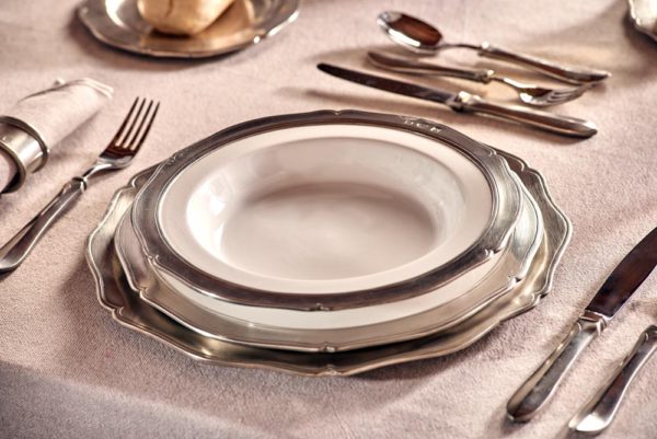 Pewter and ceramic soup dish - Pewter ceramic tableware - Pewter ceramic dinnerware (791)