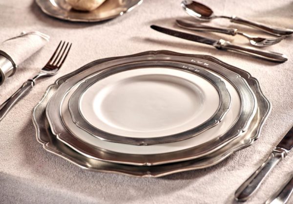 Pewter and ceramic dessert plate - Pewter china tableware - Pewter china dinnerware (792)