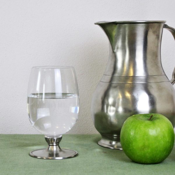 Pewter and crystal wine water glass - Italian pewter drinkware (811)
