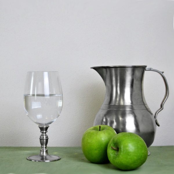 Pewter and crystal water glass - Italian pewter drinkware (816)