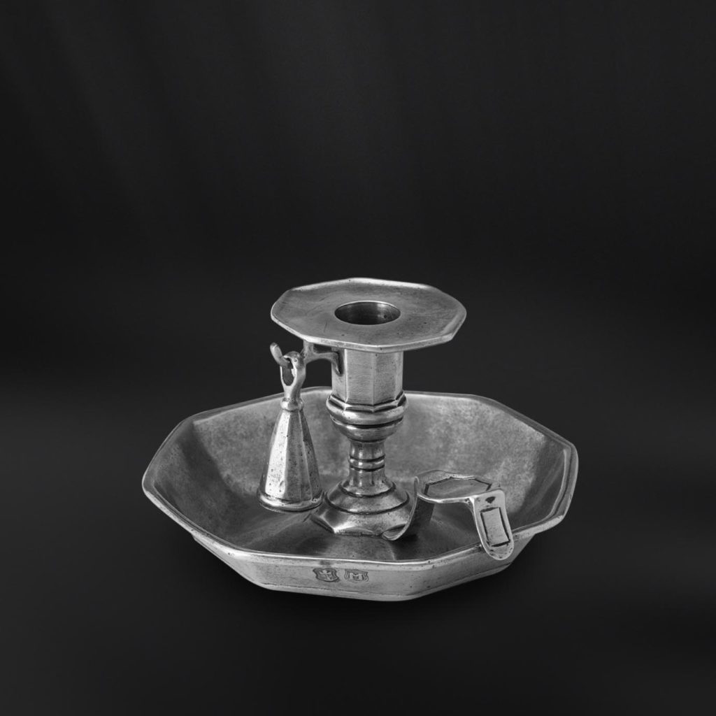 Octagonal Pewter Candle Holder with Snuffer Italian Pewter