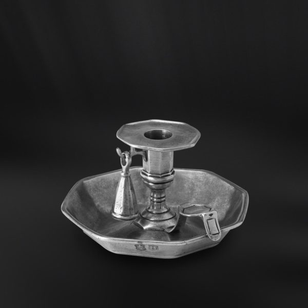 Octagonal pewter candle holder with snuffer - Candle holder handmade in Italy - Italian pewter candle holder (Art.228)