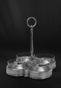 Pewter and crystal condiment tray - Crudité tray handmade in Italy - Italian pewter condiment tray (Art.818)