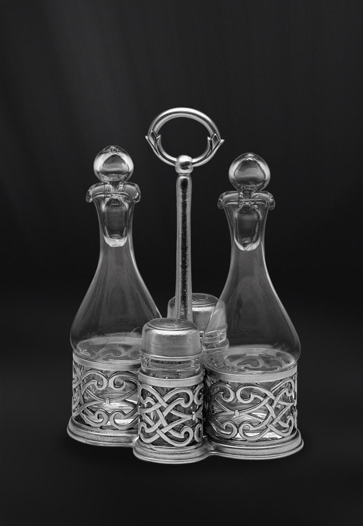 Pewter & Glass Condiment Set - Italian Pewter Tableware