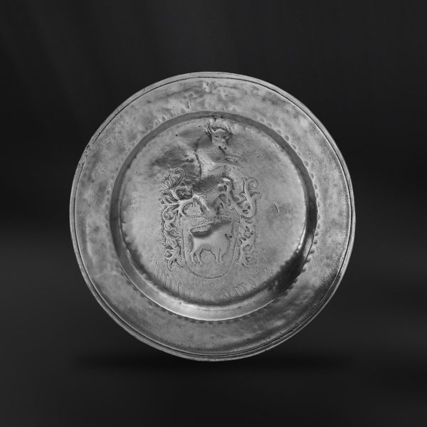 Antique embossed pewter plate - Antique plate handmade in Italy - Italian antique pewter plate (Art.112)
