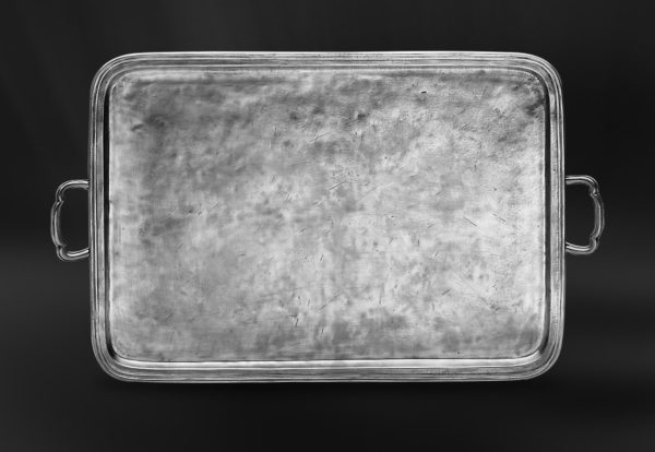 Large rectangular pewter tray with handles - Tray handmade in Italy - Italian pewter tray (Art.517)