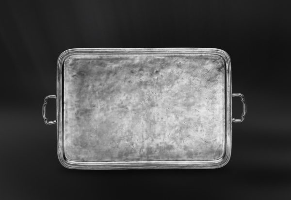Small rectangular pewter tray with handles - Tray handmade in Italy - Italian pewter tray (Art.362)
