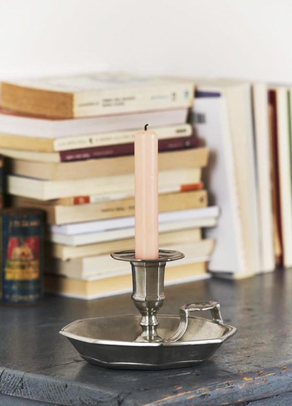 Octagonal Pewter Candle Holder with Handle Italian Pewter