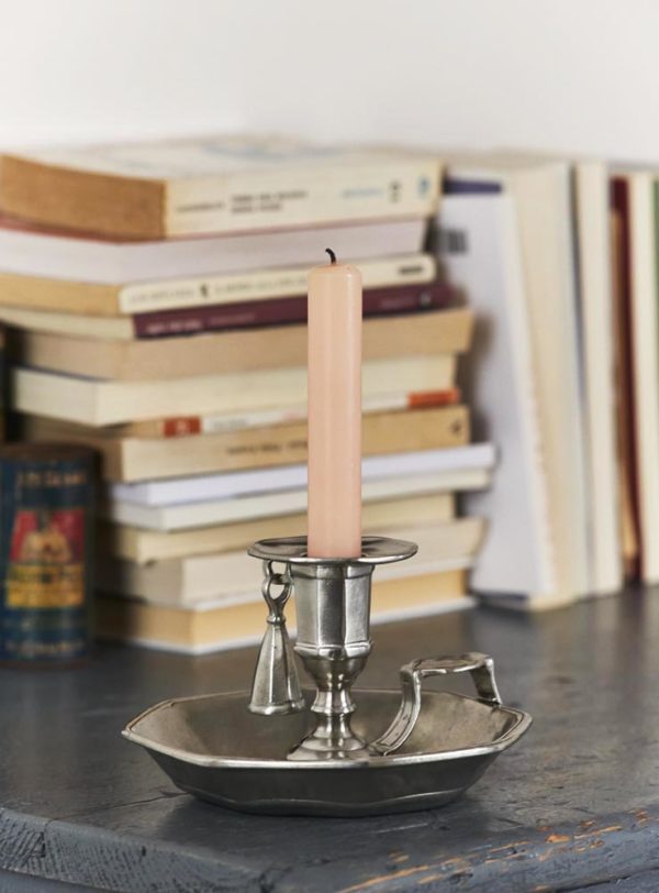 Octagonal Pewter Candle Holder with Snuffer Italian Pewter